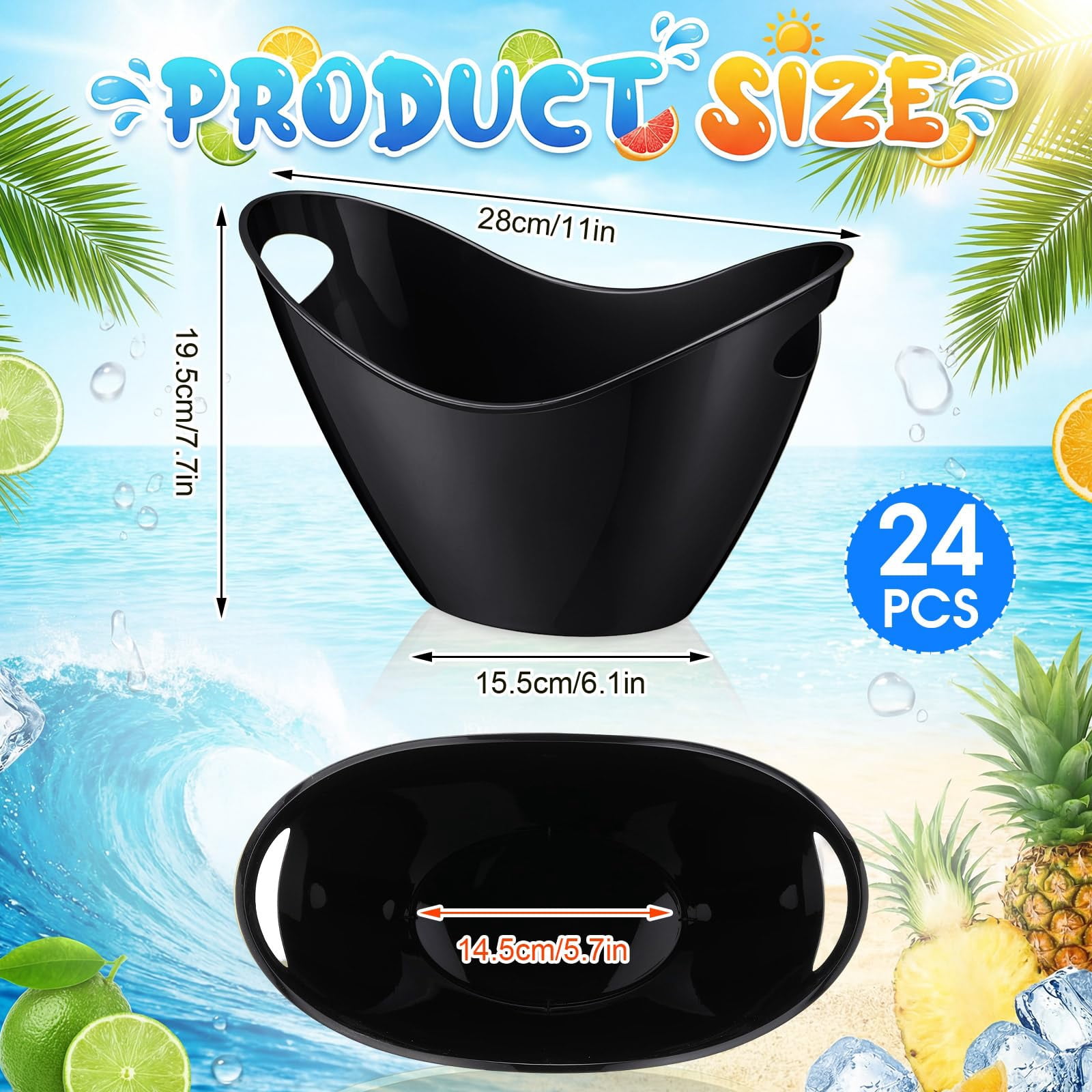 24 Pcs Oval Storage Tub with Handles 4 L Plastic Ice Bucket, Wine, Beer, Champagne Drink Cooler for Parties, Beverage Storage Basket Wine Buckets for Indoor Outdoor Cocktail Bars(Gold)