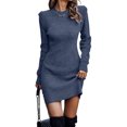 thumbnail image 1 of Innerwin Robe Chandail Col Rond Dames Chandail d'Hiver Manches Longues Élégantes Mini Robes Bleu Foncé 2TG, 1 of 2