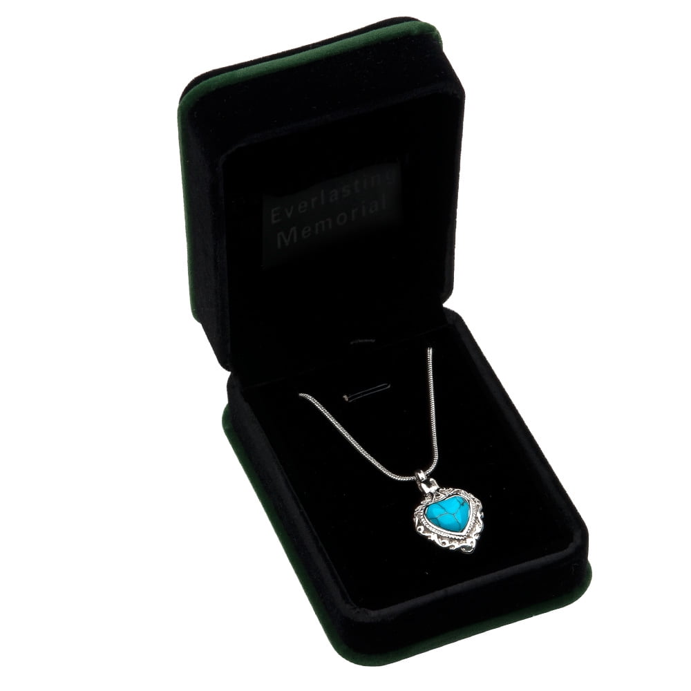 Vintage Turquoise Heart Memorial Necklace Stainless Steel Cremation Urn Necklace for Ashes Cremation Jewelry with Funnel Kit