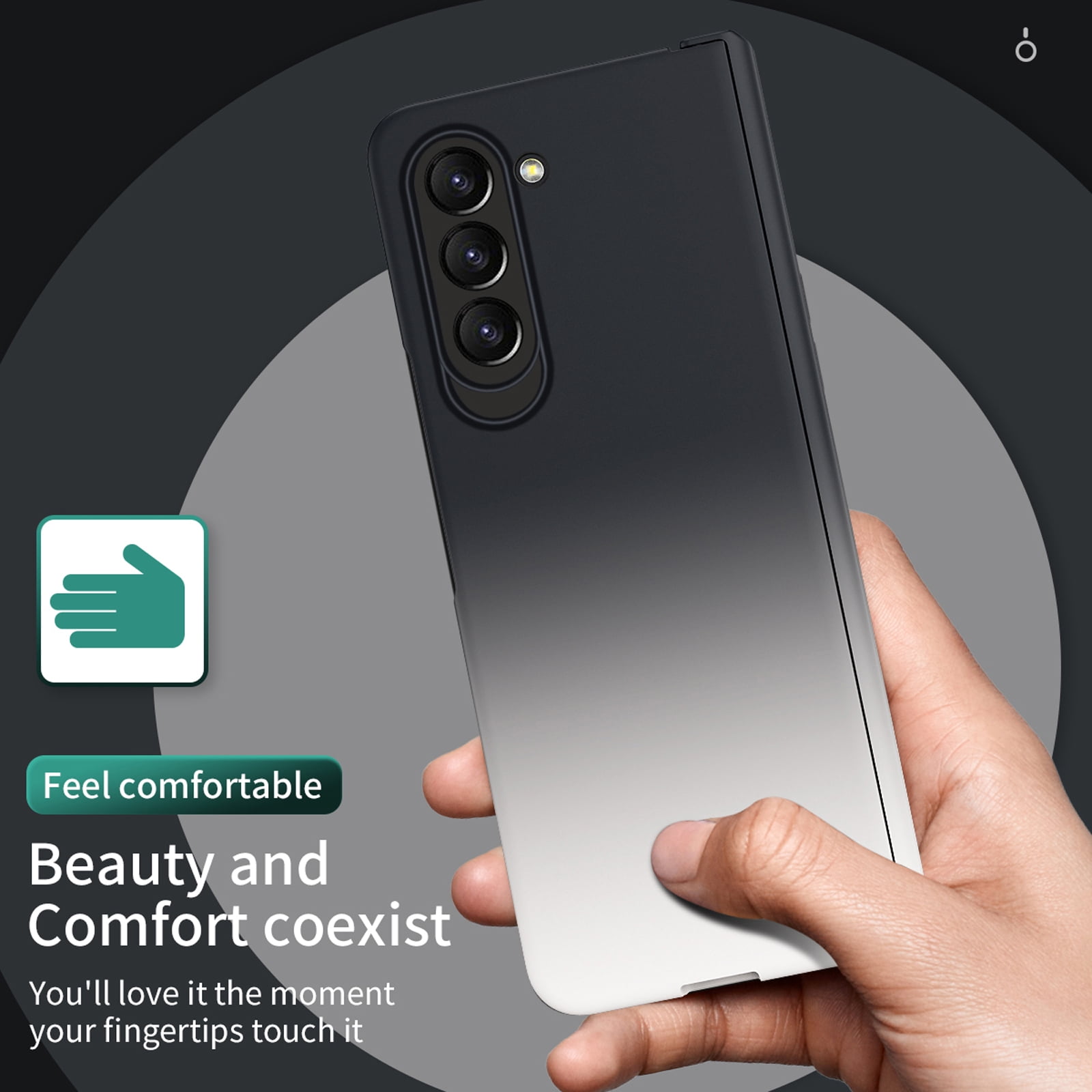 for Samsung Galaxy Z Fold 5 5G 2023 Case, Luxury Gradient Tempered Glass Drop Protection Matte Shockproof Hybrid Folding Flip Phone Case Cover for Samsung Galaxy Z Fold 5 5G 7.6 inch, Black + White