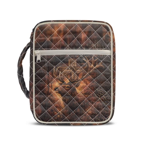 Pzuqiu Deer Bible Carrying Case for Women Fashion Large Quilted Bible Cover Lightweight Study Scripture Bag with Handle for Baptism Christenings Birthdays Celebrations