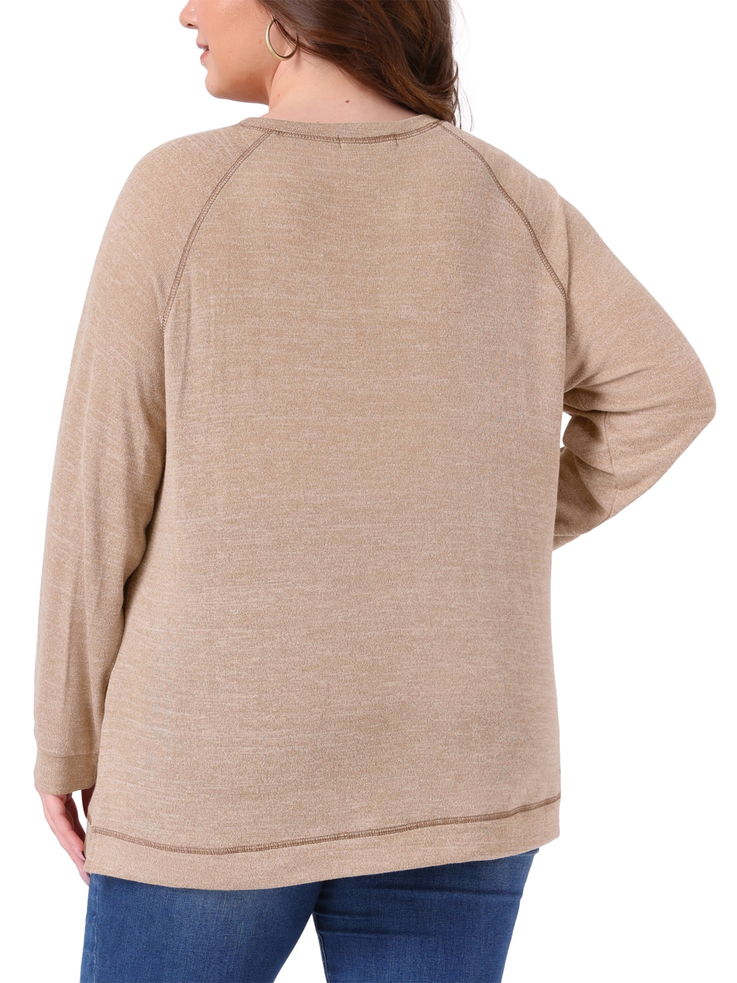 DARING DIVA Women's Plus Crew Neck Casual Pullover Knit Blouse Top 4X Light Brown