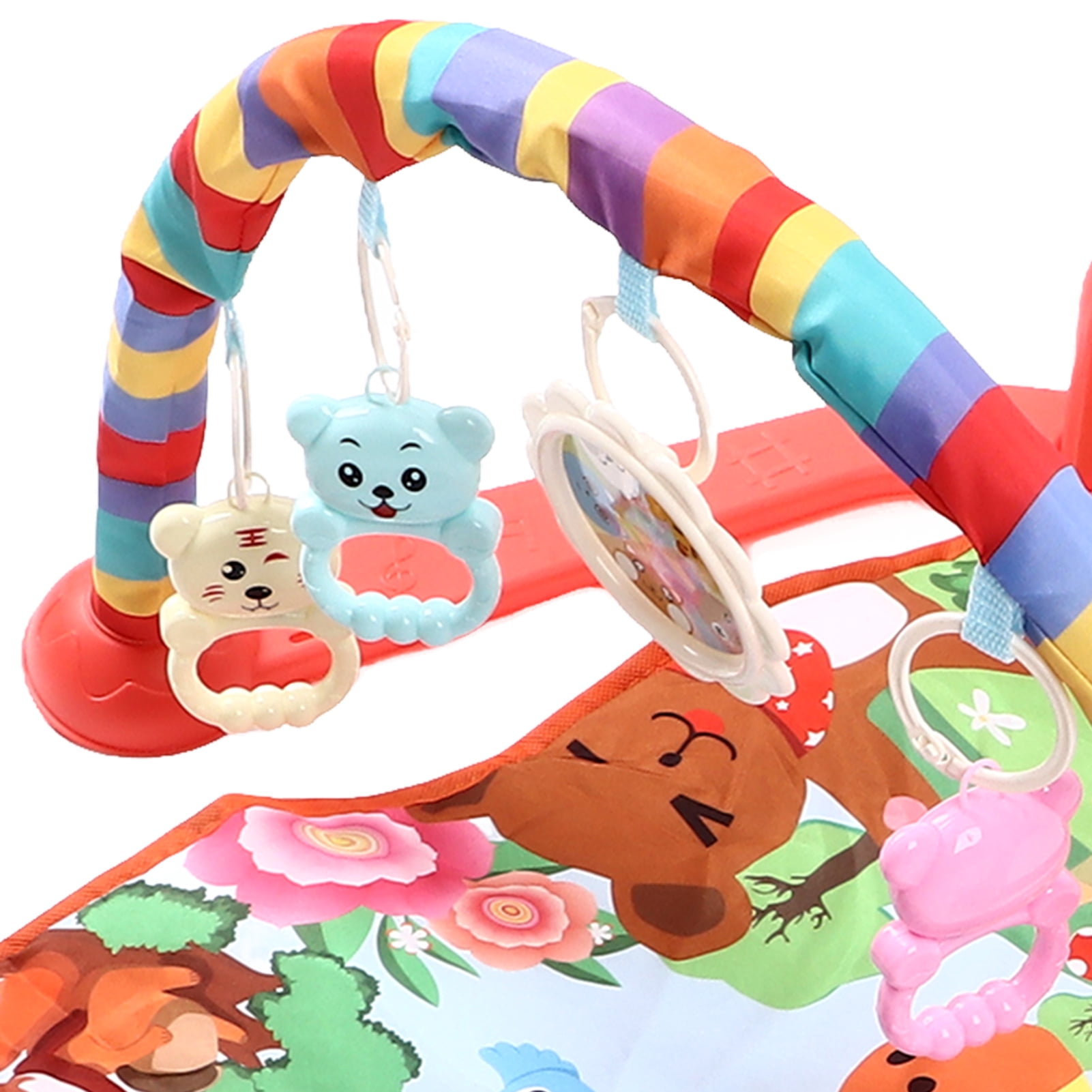 Yajisi Baby Gyms Play Mats Musical Learning Walker Multi Functional Piano Gym Activity Mats Red Forest Theme Interactive Newborn Fitness Equipment Toy For Infant Toddler (16.14 in / 41 cm)