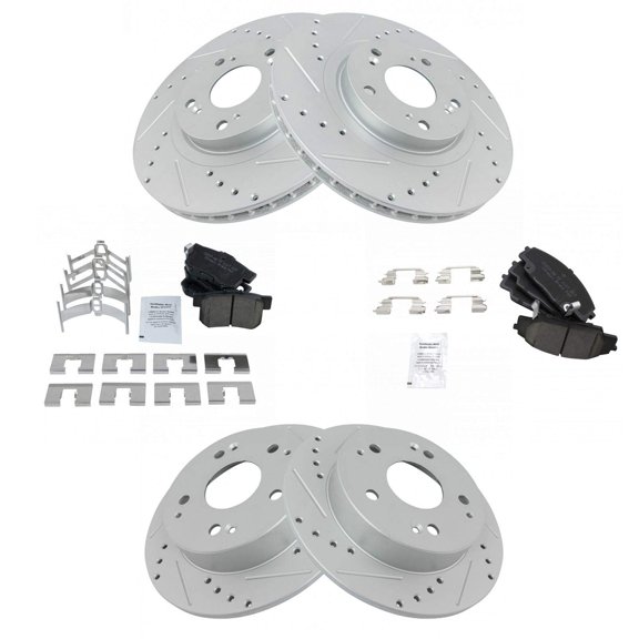 TRQ Front and Rear Performance Brake Pad & Rotor Kit Brake Pads Brake Rotors Set Ceramic Premium G-Coated Fits Select 2002-2006 Acura RSX