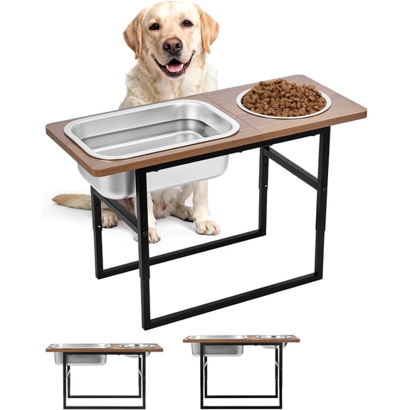 Elevated Dog Bowls for Large and X-Large Breed, 2 Stainless Steel Bowls | 2 Adjustable Heights 14" or 12" Raised Dog Water and Food Bowl with Metal Stand (Upgraded Extra-large Water Bowl)