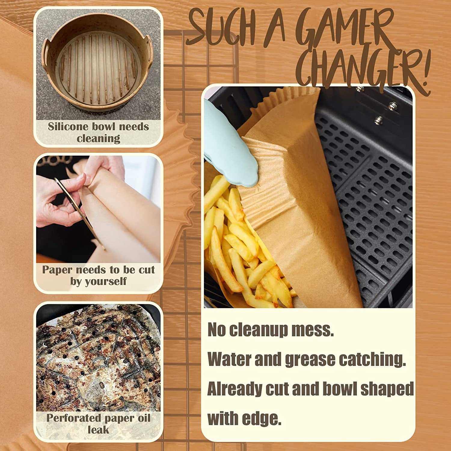 Disposable Paper Liner Square 250 Pcs for 5 to 8 Qt Air Fryer Baskets, Non-stick Oil-proof Parchment Liner Cooking Paper