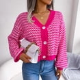 thumbnail image 5 of Yxbdin Textured Knit Cardigan Sweaters for Women Trendy Striped Cropped Cardigans Fashion Color Block Fall Sweaters Button Down V Neck Outerwear, 5 of 9