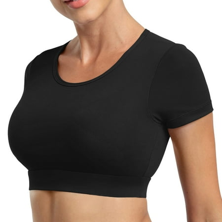 

T Shirts for Women Summer Open Back Tee Tops With Removable Pads Workout Backless T Shirt Bra Top
