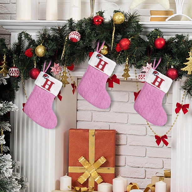 Adornos navideños, adornos navideños, regalos navideños, medias de punto, medias de lana, letras bordadas, bolsa de regalo de dulces para niños, bolsa de regalo para medias navideñas, decorar, decorar
