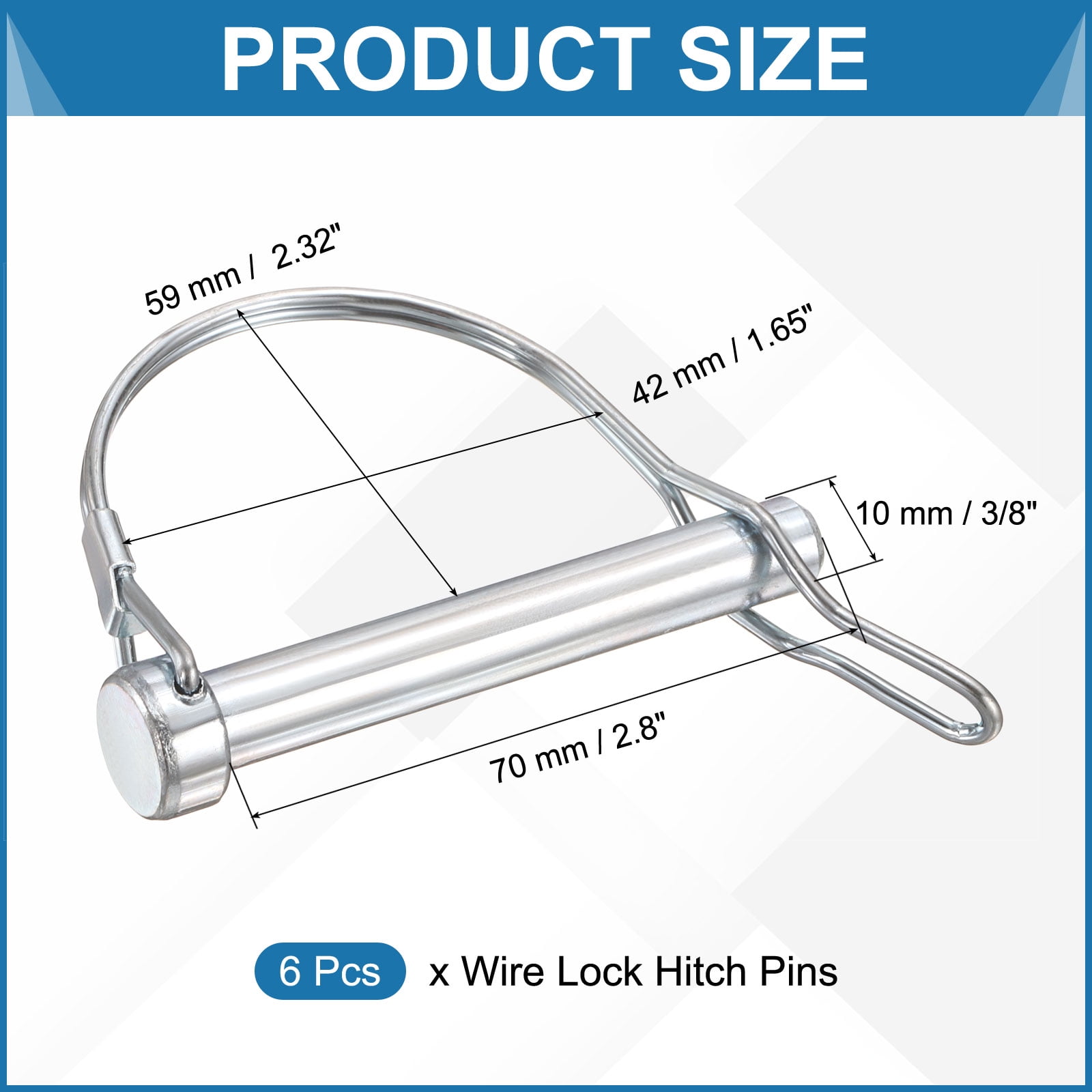 Uxcell 6 Pcs Trailer Coupler Pins, 3/8" x 2.8" Safety Wire Spring Lock Hitch Pin