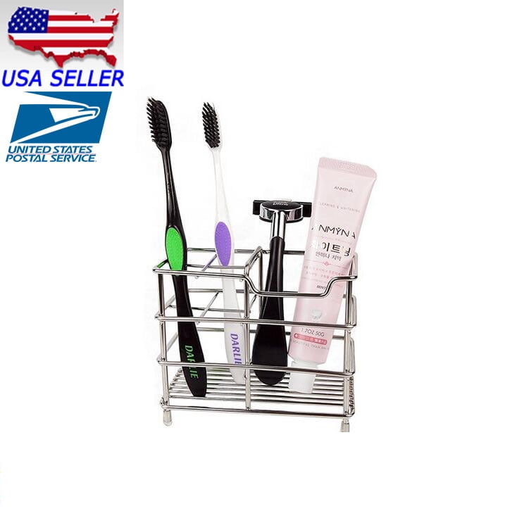 Bathroom Toothbrush Toothpaste Dispense Holder Razor Stand Stainless Steel 