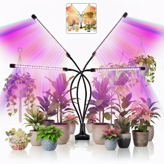 Bohorizon Grow Light for Indoor Plant Full Spectum, Plant Grow Lights with 3/9/12h Timer, 10 Dimmable Level, 3 Modes, Pack of 4 , Black
