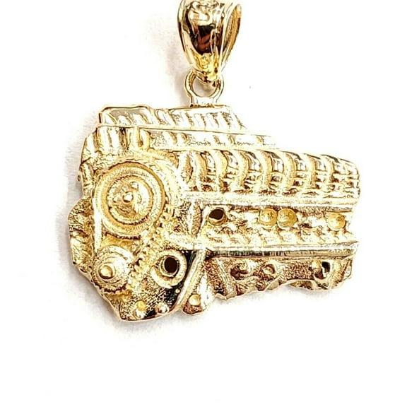 New 14k yellow Gold racing car engine sport Pendant charm gift fine jewelry 3.2g