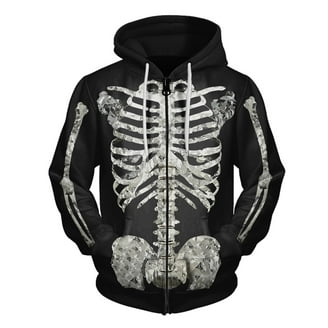 Zip Up Hoodie for Men Halloween Retro Gothic Skull Print Hoodie