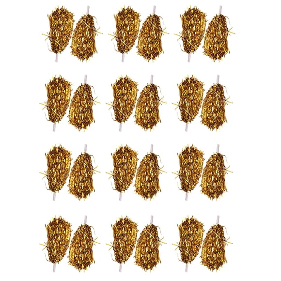 24 Piezas Pompones de Porristas Papel Aluminio MetáLico con Manejar PláStico para Adultos NiñOs Fiesta Amarillo