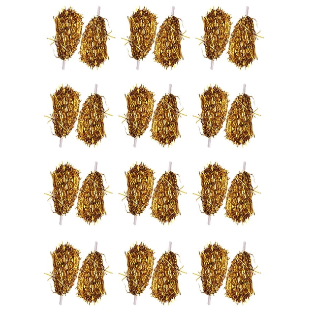 24 Piezas Pompones de Porristas Papel Aluminio MetáLico con Manejar PláStico para Adultos NiñOs Fiesta Amarillo
