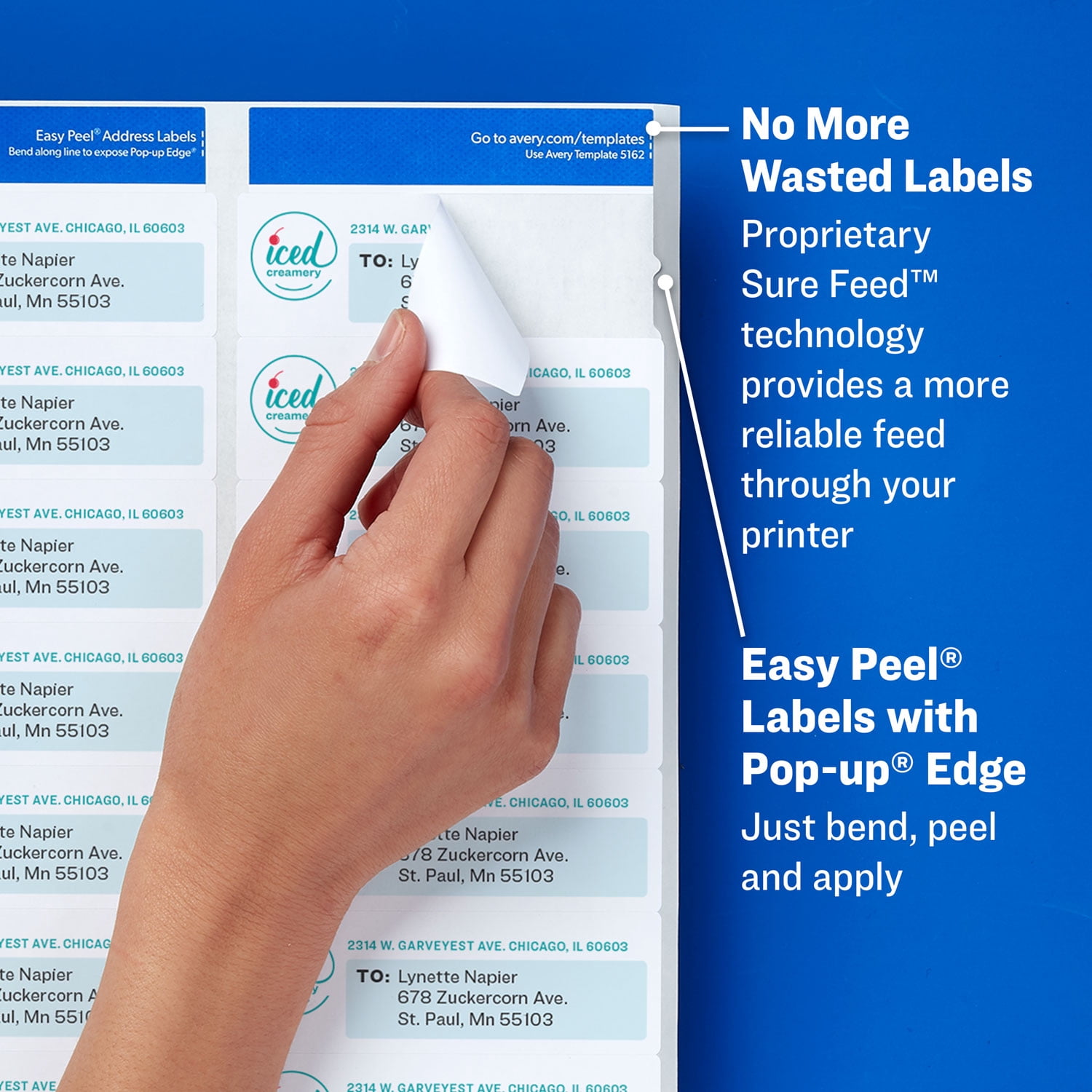 Avery Easy Peel White Address Labels w/ Sure Feed Technology, Laser Printers, 0.66 x 1.75, White, 60/Sheet, 100 Sheets/Pack (5155)