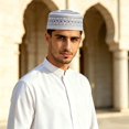 thumbnail image 2 of Men Embroidered Beret Cap Traditional Prayer Hat Soft Velvet Rounded Headwear, 2 of 4