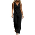 thumbnail image 2 of LEKWK Two Piece Sets for Women Summer Cowl Neck Sleeveless Loose Fit Tops and Wide Leg Pants Matching Set Fashion Beach Vacation Casual Outfits, 2 of 7