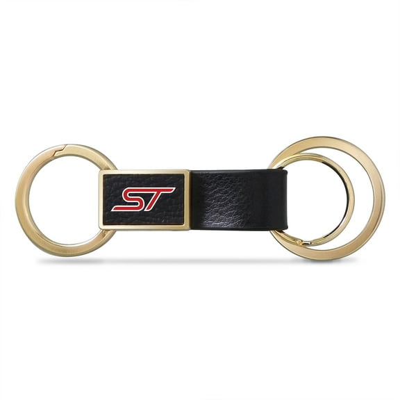 Ford Focus ST Black Leather insert Golden Metal Leather Strap Key Chain
