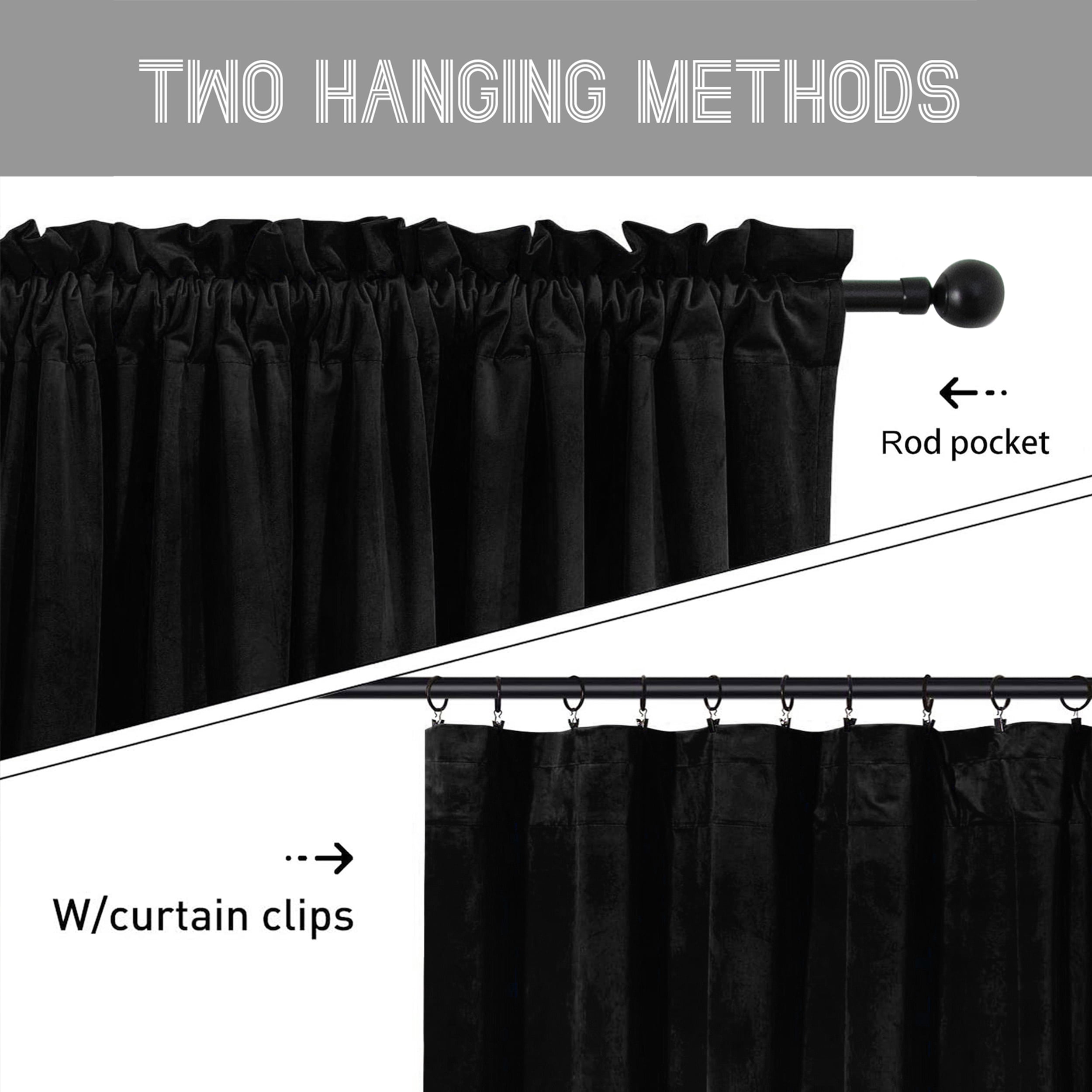 SMILETIME Black Velvet Curtains with Rod Pocket Thermal Insulated Soft Privacy Room Darkening Velvet Drapes for Bedroom and Living Room, Set of 2 Panels, 52 x 96 Inches Long