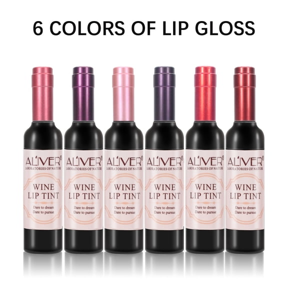 Aliver 6 Colors Wine Tint Lip Stain, Uniquely Designed Wine Bottle Lipstick, Waterproof Moisturizing Non-Stick Lip Gloss Set for Women, Version 1