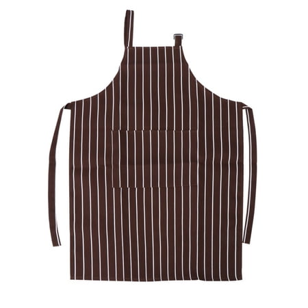 

Halter Adjustable Kitchen Apron Serving Aprons with Pockets Restaurant Cafe Barbecue (Coffee and White Stripe)