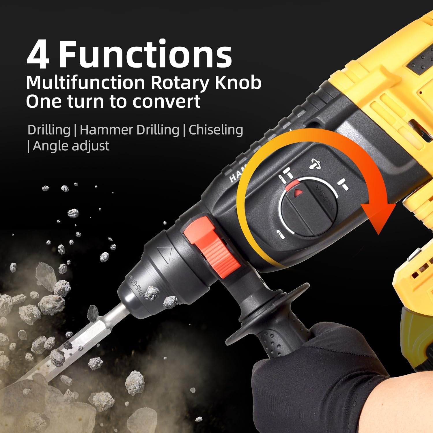 20V SDS-Plus Cordless Rotary Hammer Drill Compatible with Dewalt Battery(NO Battery), Brushless Motor,Safety Clutch,1000RPM,4 Functions with 5 Drills and Carrying Case for Concrete/Masonry/Wood/Metal