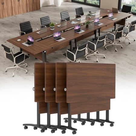 4PCS Modern Conference Table Folding Conference Table with 360°Mobile Wheels Conference Room Table for Office Classroom Modular Meeting Table