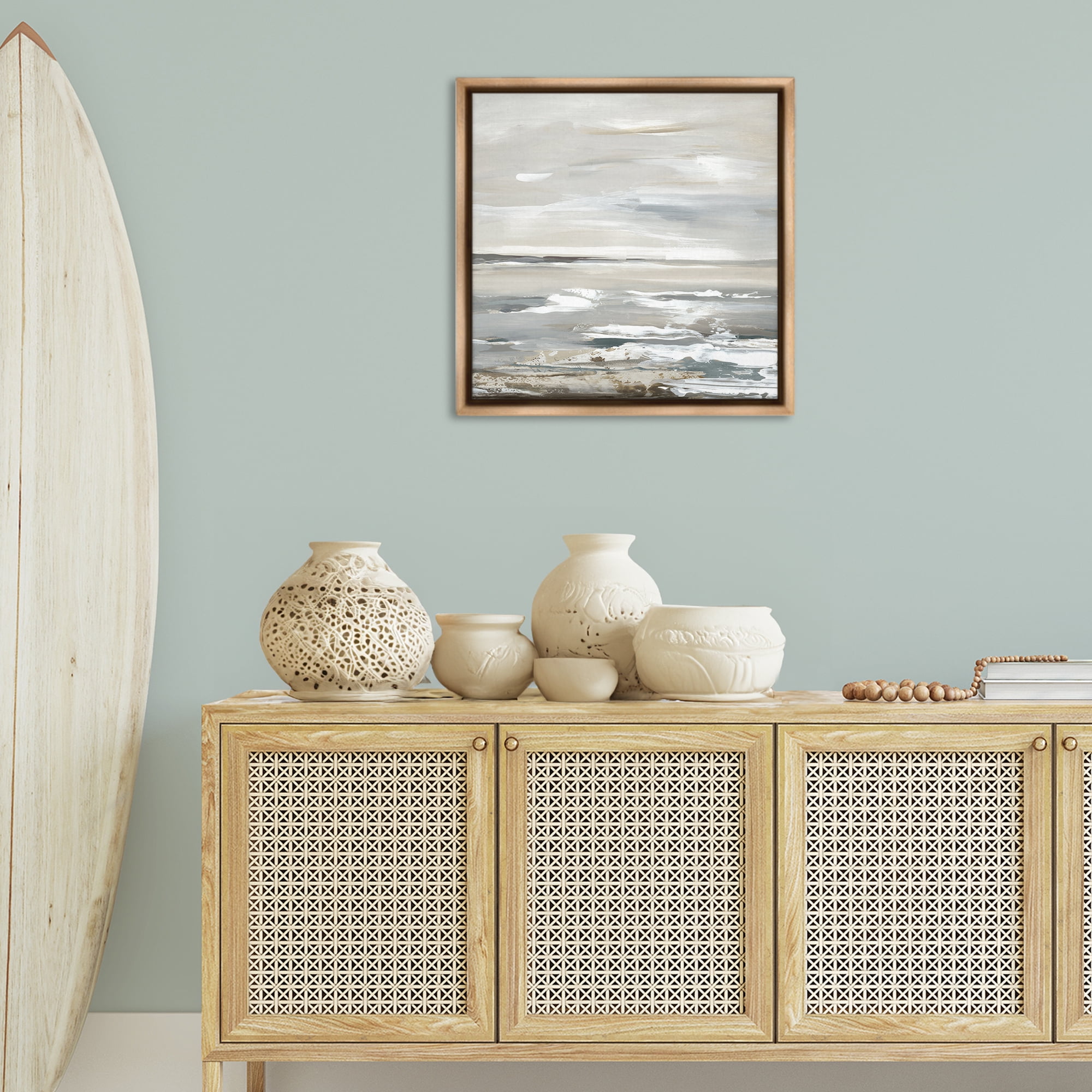 Stupell Industries White Waves Impression Landscape & Nature Painting Brown Floater Framed Canvas Art Print Wall Art, 25 x 25