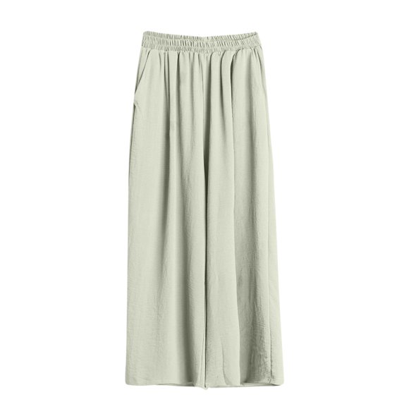 BLVB Women's Palazzo Pants Baggy Flowy Wide Leg Casual Pants Elastic High Waist Loose Lounge Beach Vacation Trousers with Pockets