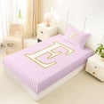 thumbnail image 4 of Erosebridal Gold Initial Letter E Twin Sheet Sets for Kids, Pink Stripes Bedding, 3 Pieces, 4 of 5