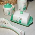 thumbnail image 7 of STP GOODS Teal Cottagecore Ceramic Butter Dish with Lid 6.7x4.7x3.15" (17x12x8 cm) Butter Holder Keeper Storage Container Butter Container for Countertop and Fridge, Mint and White, 7 of 7