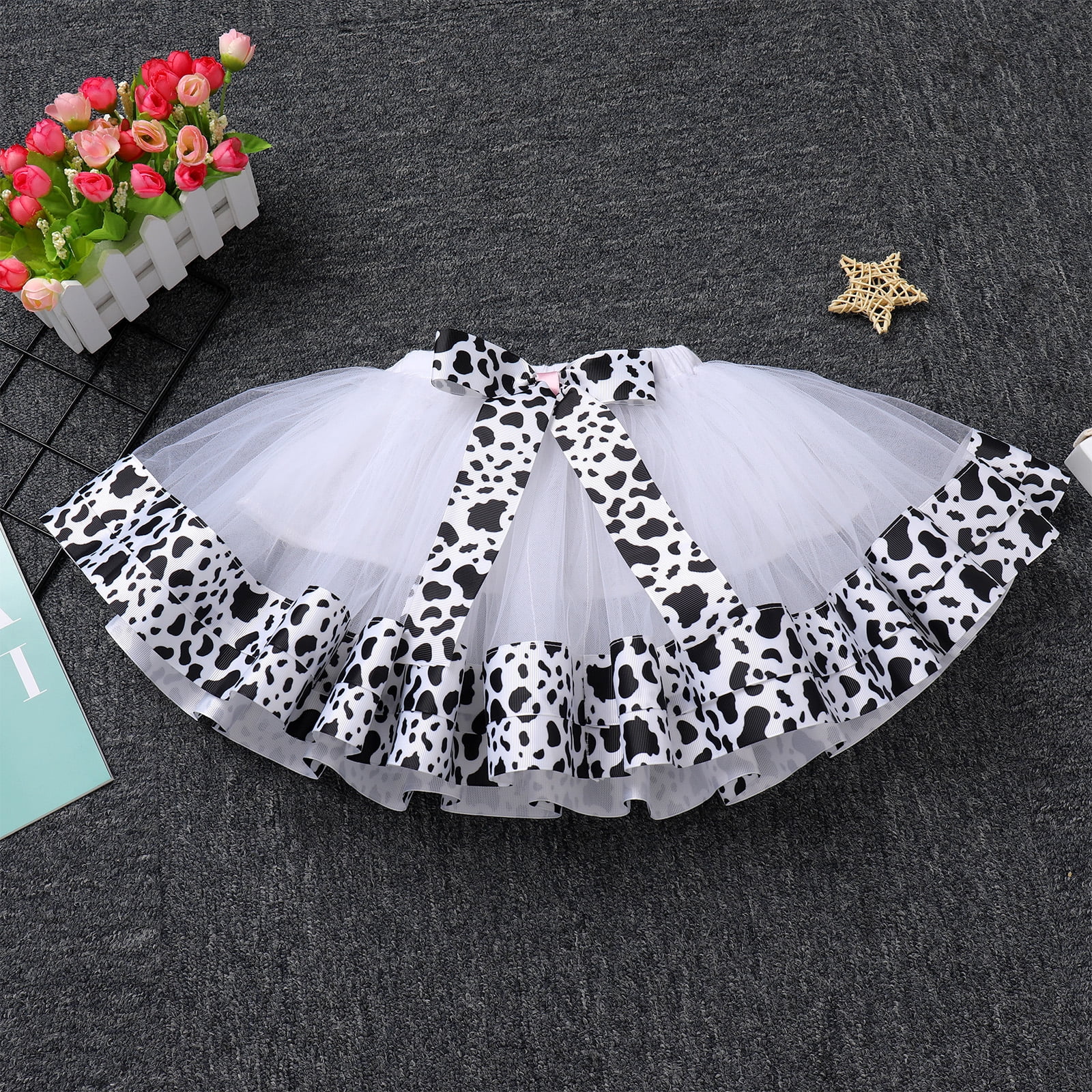 IBTOM CASTLE Baby Girl 1st Birthday Outfit Farm Cow Romper Tutu Skirt Headband Cake Smash Photo Shoot Clothes