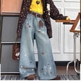 thumbnail image 3 of WOYY Girls Trendy Jeans Cute Cartoon Embroidery Baggy Jeans Straight Leg Denim Pants, Sizes 4-5T, 3 of 8