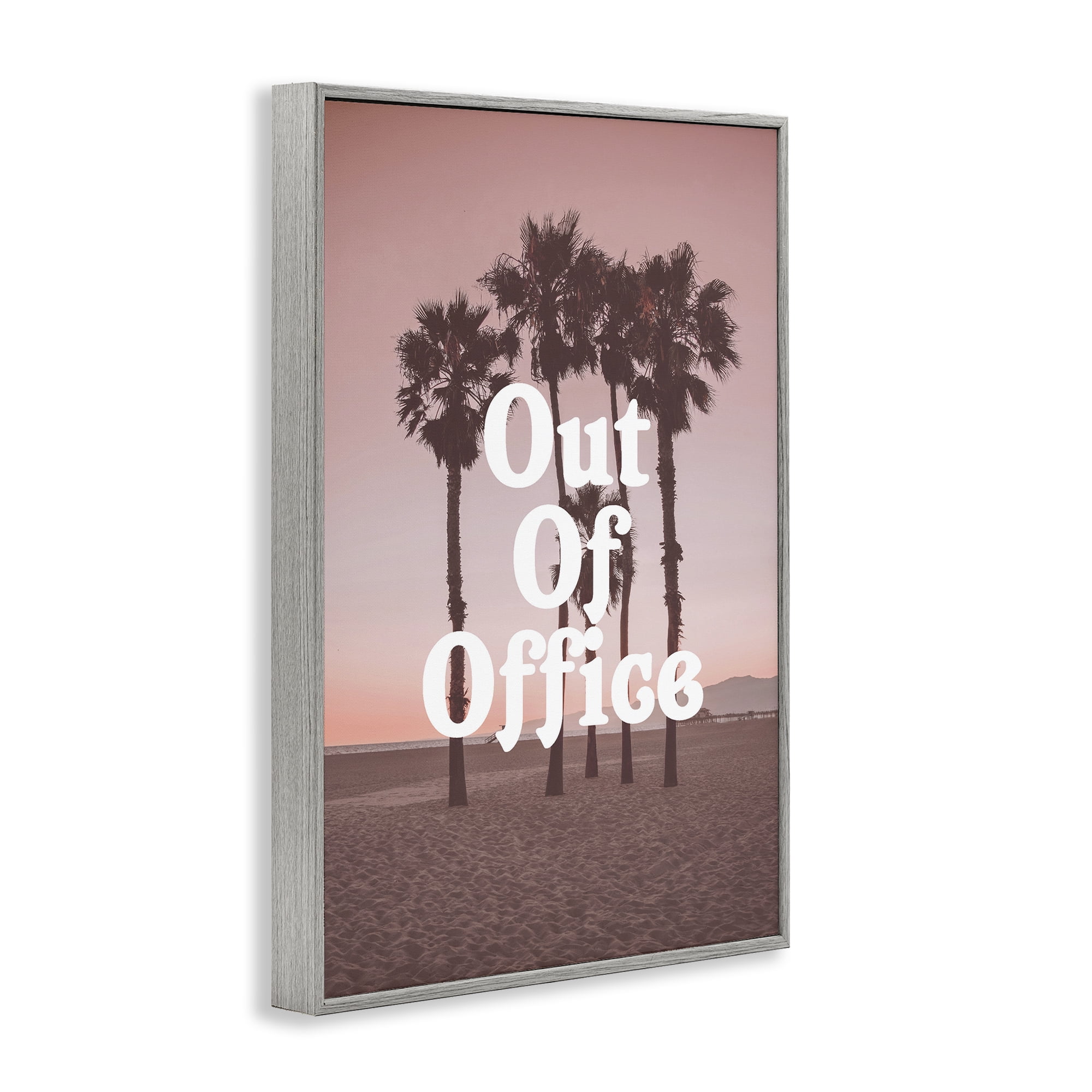 Stupell Industries Pink Tropical Out Of Office Gray Framed Giclee Art, design by Lil' Rue
