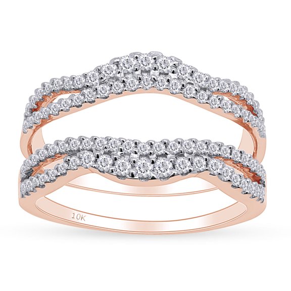 Round Cut White Cubic Zirconia Chevron Enhancer Guard Ring 10k Rose Gold Ring Size - 6