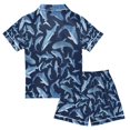 thumbnail image 2 of FORMRS Kids Short Sleeve Top and Pants Pajama Set Unisex Satin 2-Piece Sleepwear, Sizes 9-10Y, Watercolor Shark Pattern, 2 of 8