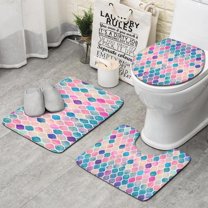 Multi Color Moroccan Checkered Pattern Bathroom Rugs Sets 3 Piece,Toilet Cover Set,Absorbent Non Slip Bathroom Mats Sets with U-Shaped Contour Rug Toilet Rug Set