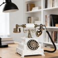 thumbnail image 1 of Teléfono retro con cable, dial giratorio, decorativo, novedoso, con remarcación, adorno de escritorio, teléfono antiguo para sala de estar, cafetería, Blanco puro, 1 of 8