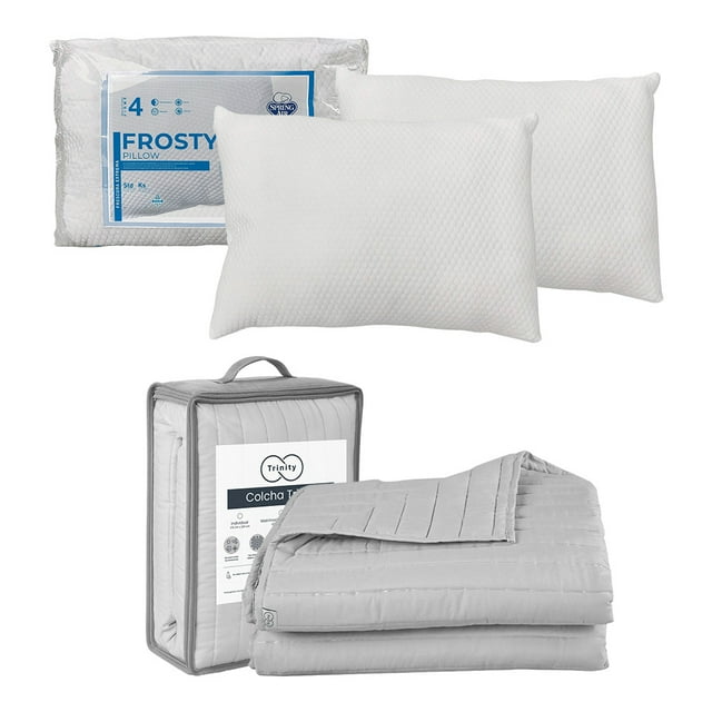 Colcha King Size Acabado Ultrasónico Trinity Gris Perla + Almohada Frosty 2
