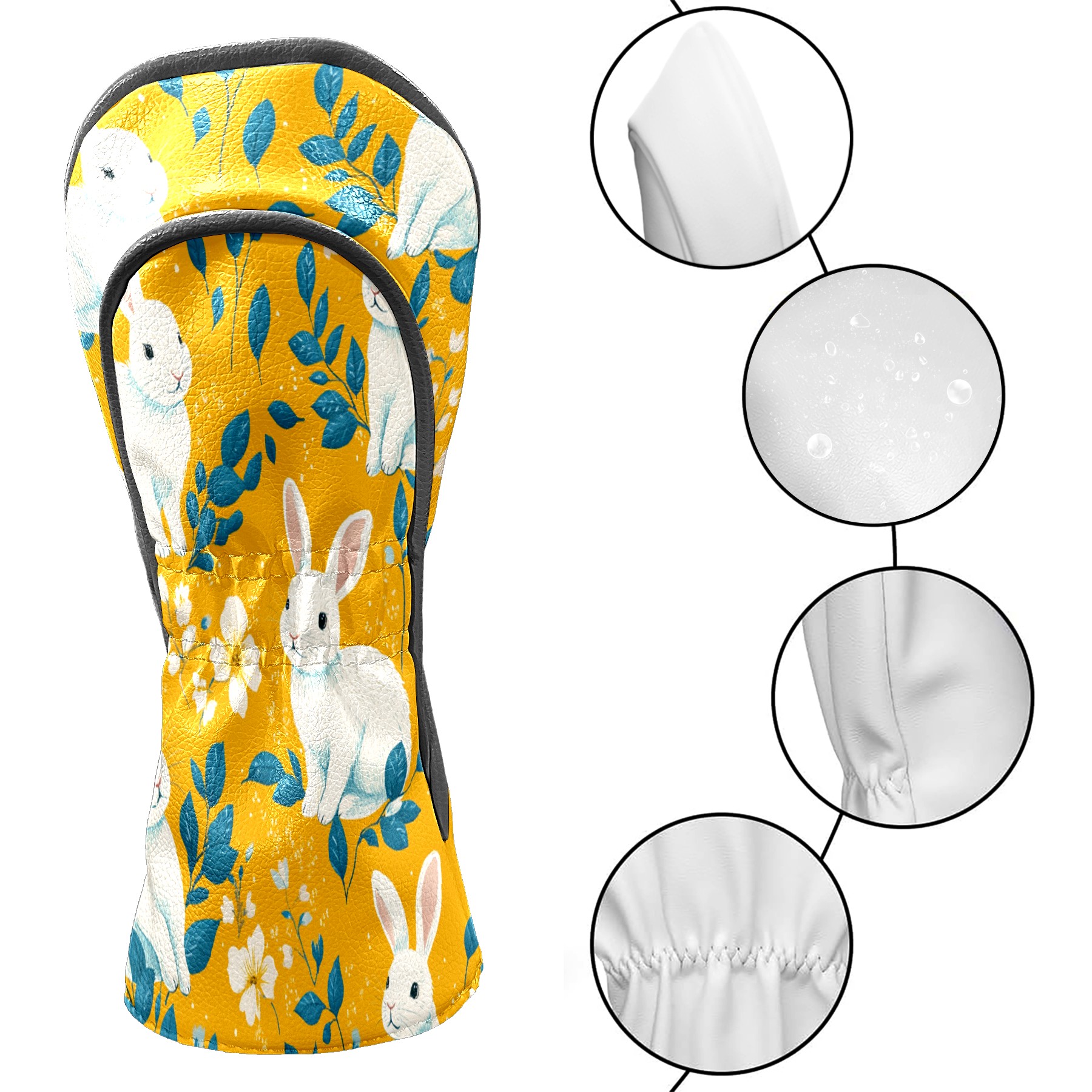 Golf Club Covers PU Leather Waterproof Head Covers for Fairway Woods Hybrids White Rabbit