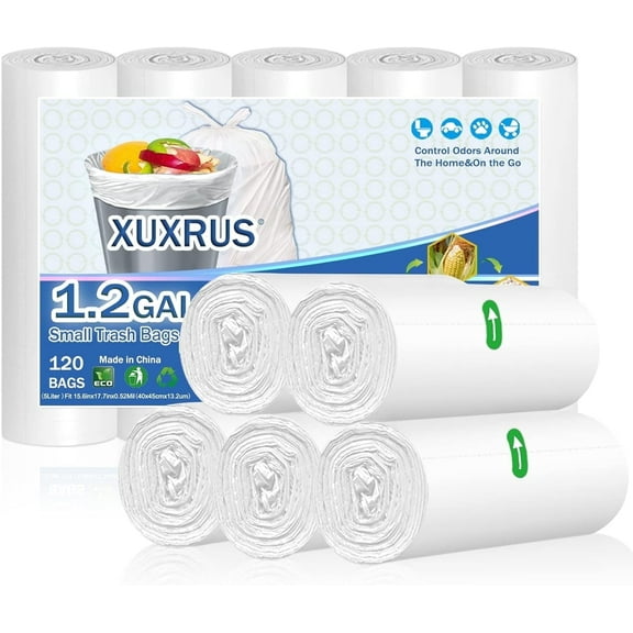 XUXRUS 5-Liter Small White Trash Bags, 120 Bags