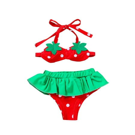 

Sunisery Newborn Baby Girls Bikini Pineapple/Strawberry Halter Top+Shorts 2Pcs Swimwear Red 12-18 Months