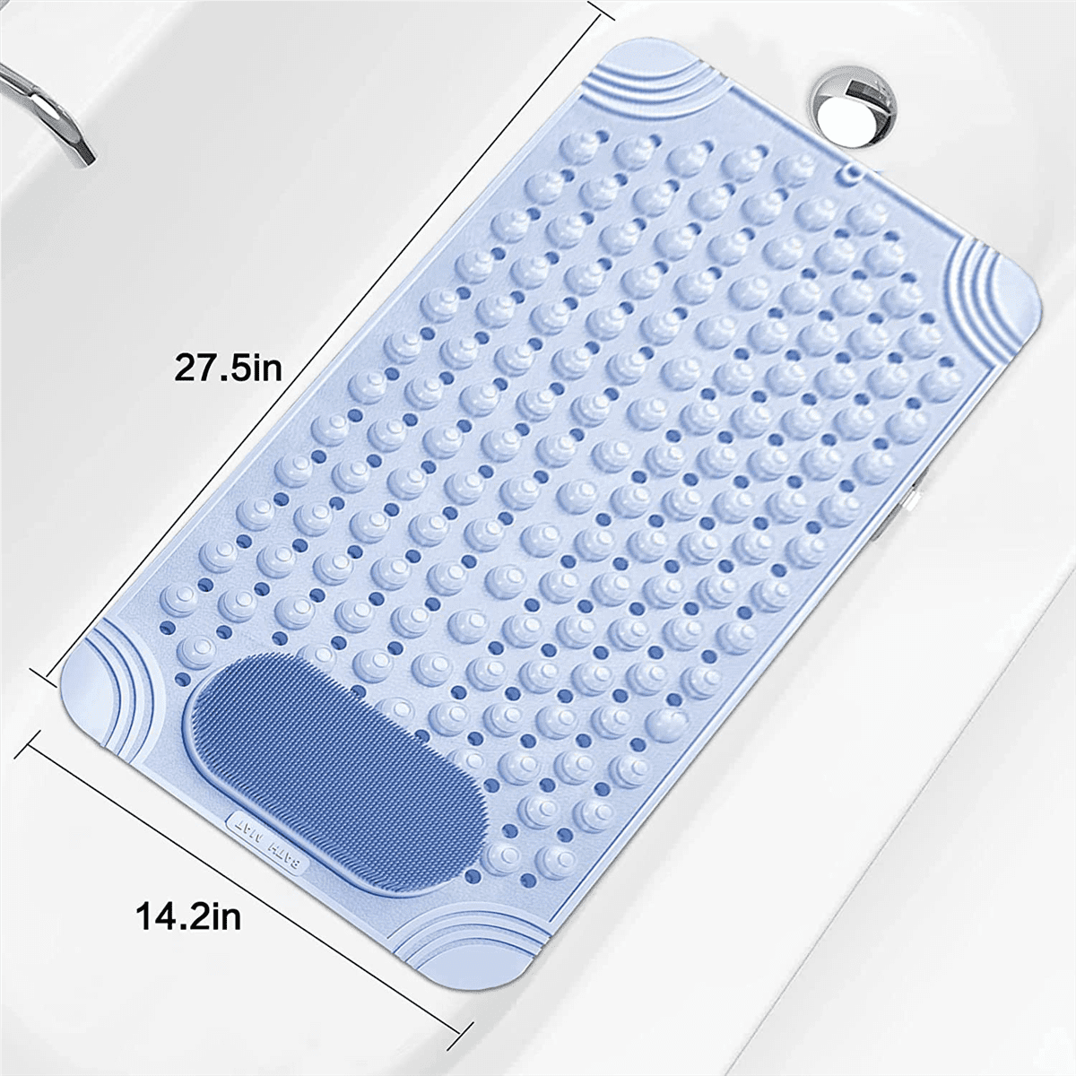 Bathtub Mat Non-Slip Rubber Shower Mat with Drain Holes Suction Cups, Quick Drain, Feet Massage, Bath Mat Blue PVC Blue