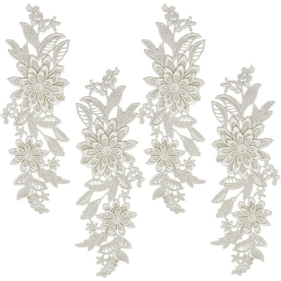 2 Pairs 4Pcs White 3D Flowers Lace Applique Sew On Embroidered Floral Appliques Vintage Soild Polyester Embroidery Patches