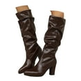 thumbnail image 3 of UngA Women Mid Calf Boots Fold Over Slouchy Boots Chunky Heels Square Toe Pull On Booties Stacked Pleated Boots for Woman Coffee,Size 7, 3 of 7