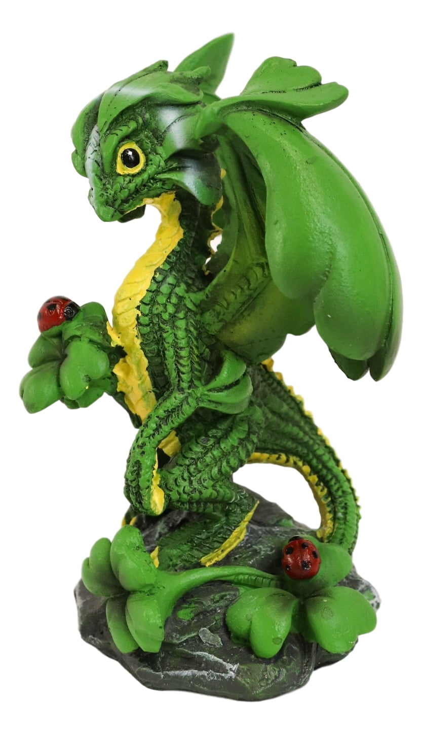 Ebros Green Irish Lucky Clover Dragon with Ladybugs Statue by Stanley Morrison