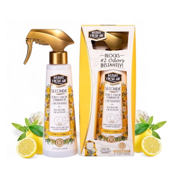 Instant Fresh Air Seconda Premium Toilet Spray - Toilet Bowl Odor Eliminator - Long Lasting Bathroom Deodorizer, Citrus Fragrance - 10.1 fl oz.