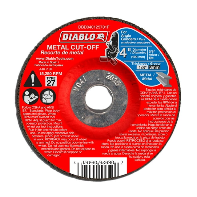 Disco de corte Diablo tipo 27, metal, 10 cm x 3 mm, 5/8 pulgadas